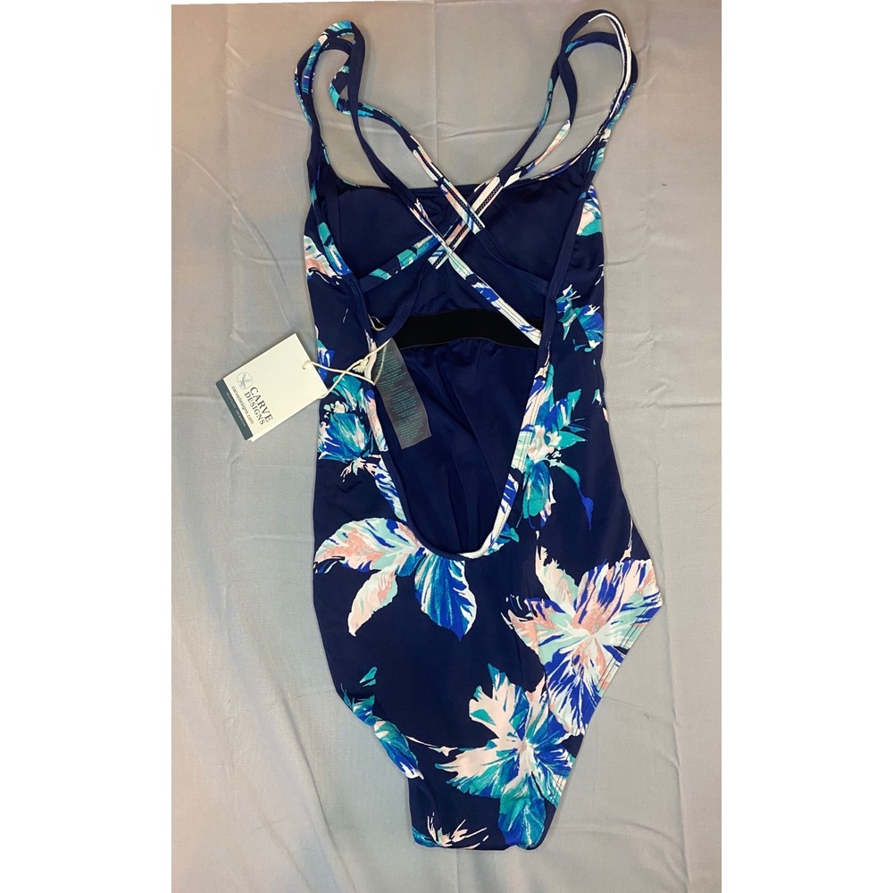 Carve‎ Designs Swimsuit Women XS Navy Blue New Floral Crisscross One Piece - Picture 2 of 8
